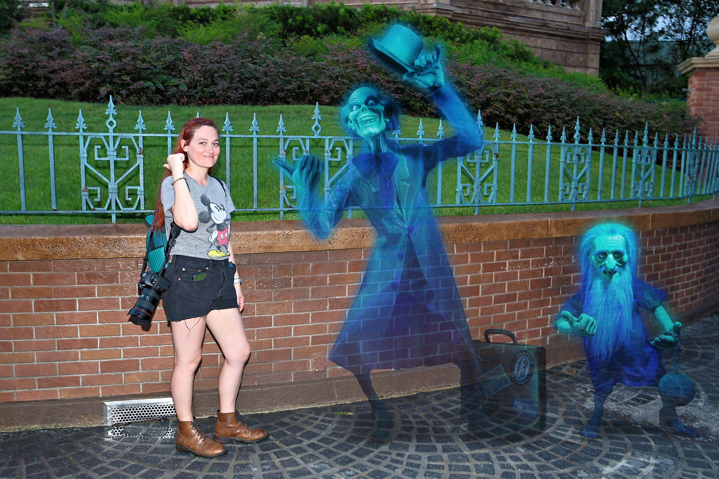 Katie with the Hitchiking Ghosts at Magic Kingdom, Disney World